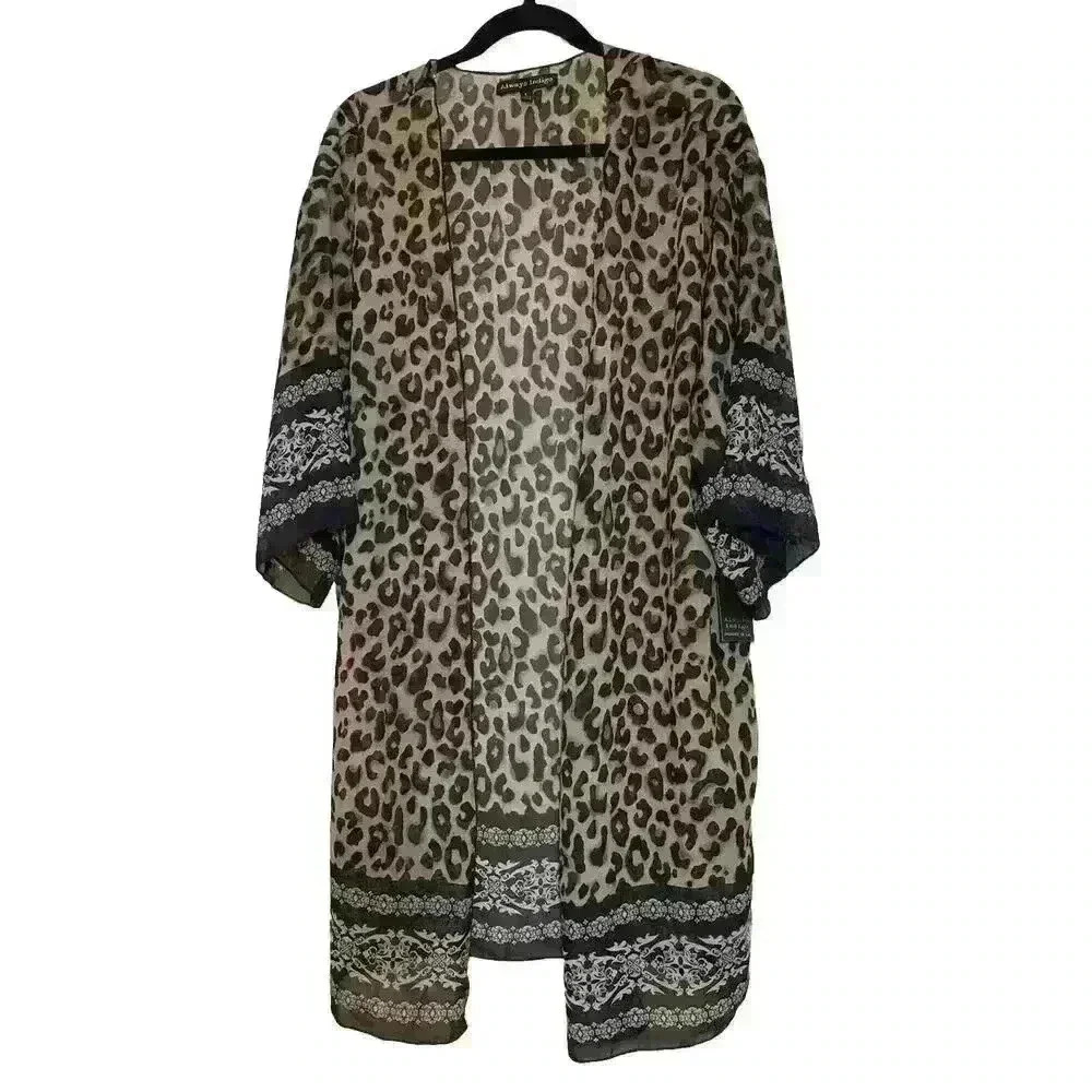 Always‎ Indigo Kimono Style Top Cheetah Print Size L New